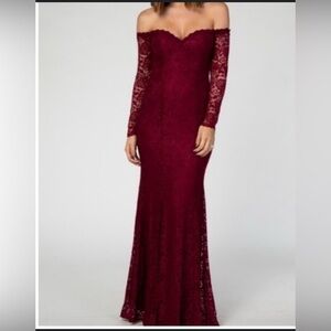 Pinkblush Burgundy maternity Lace Long Sleeve Dress